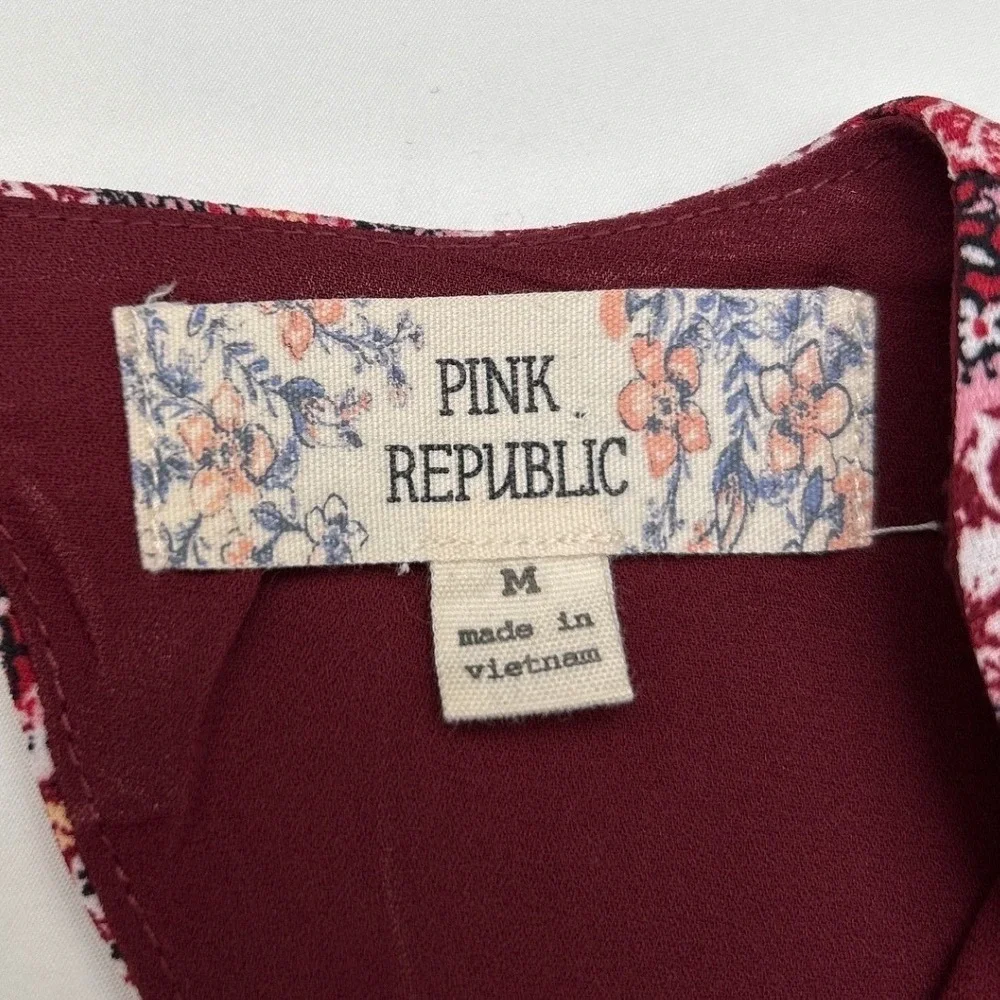 Pink Republic Womens Mini Dress Burgundy Red Size M Boho Festival Summer Peasant